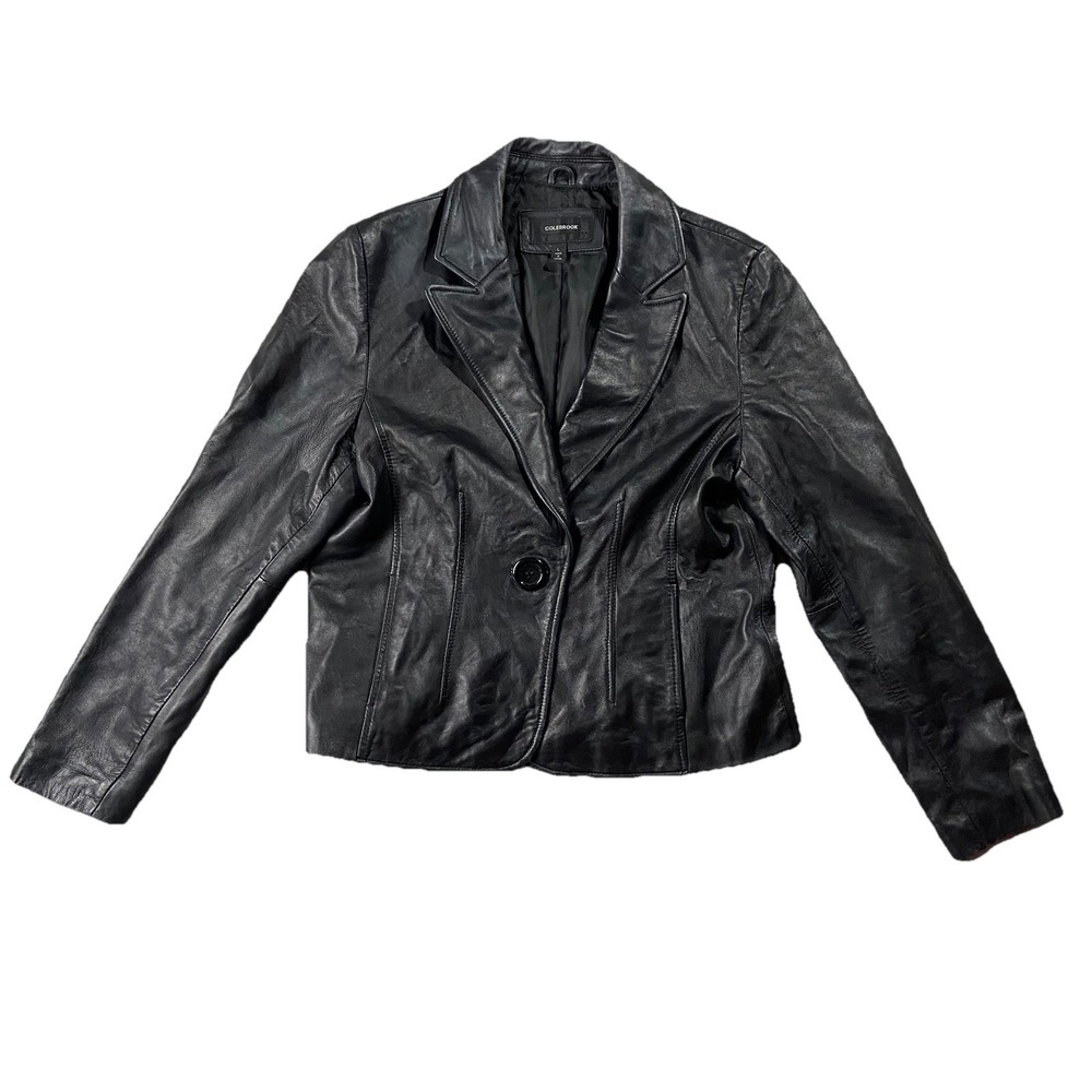 VTG Colebrook Soft Leather Jacket Blazer Black Women's L 90s Minimalism Grunge - Picture 1 of 16